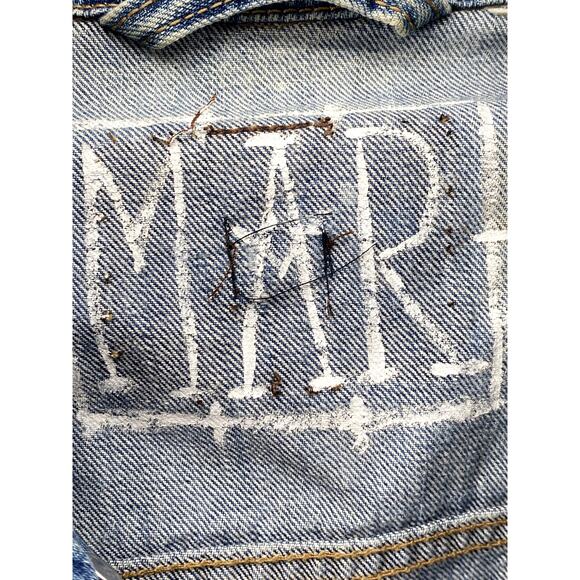 LEVI'S Men's Medium Wash Distressed Patchwork Streetwear Button-Up Jacket SZ M/L - Picture 9 of 12